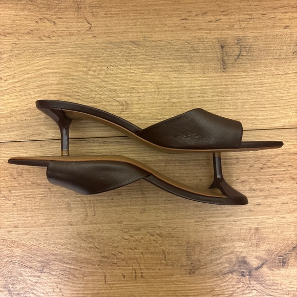 MANGO MNG Kitten-Heel Leather Sandal Brown Women Size 38 Slip On Formal Party - Picture 6 of 9